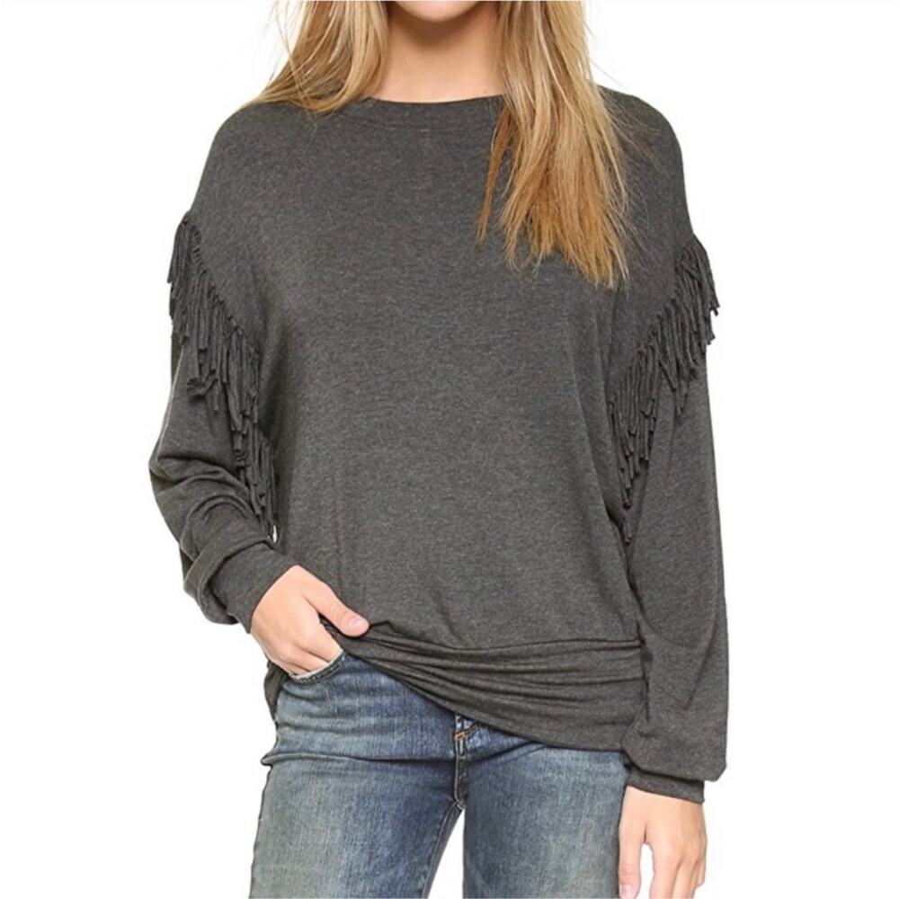 Revolve Riller & Fount Marty Gray Fringe Sweater Women's‎ Small Long Sleeve Top